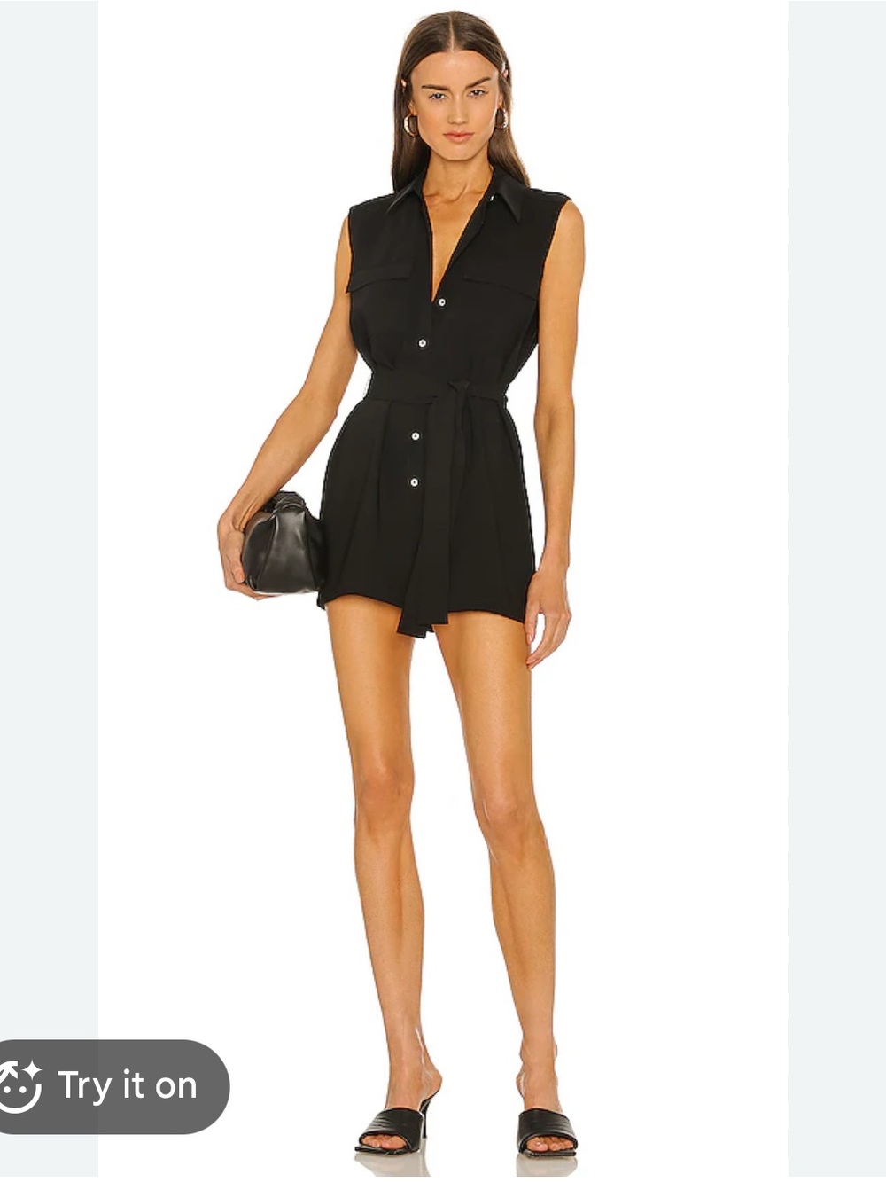 Amanda Uprichard REVOLVE Sleeveless Button-Front Black Romper Waist Tie large